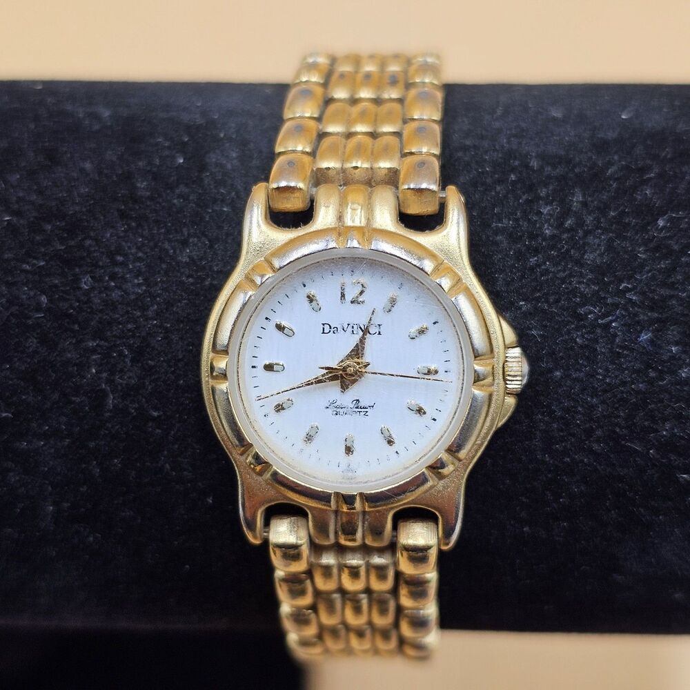 Vintage DaVinci Womens Quartz Watch Gold Tone Link Bracelet Stainless Steel Back